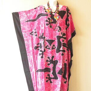 KD432 Gecko Batik Hand Painted Plus Batwing VNeck Kaftan Dolman Women Dress